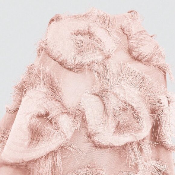 Baby Pink Casual Women's Ruffle Blouse With Fringe Detail - Picture 7 of 7